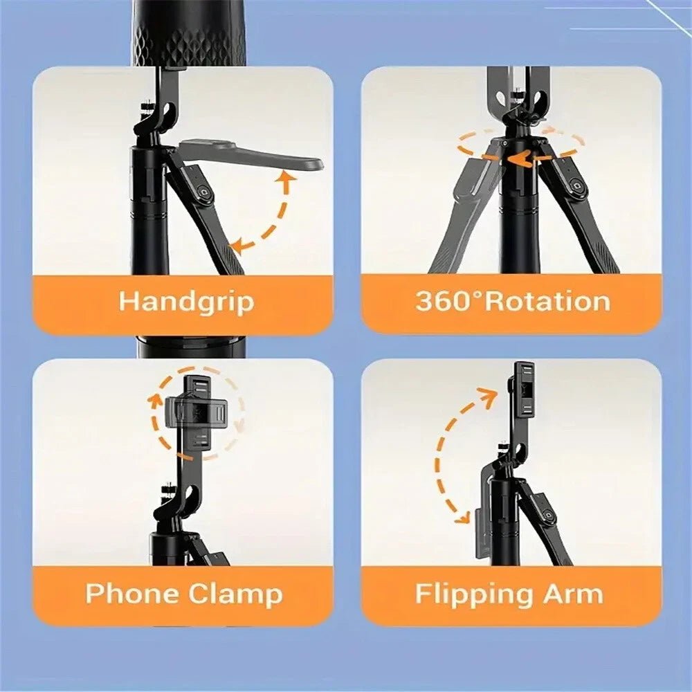 360° Rotating Pan-Tilt Selfie Stick Tripod حامل ثلاثي القوائم لعصا السيلفي قابل للدوران 360 درجة