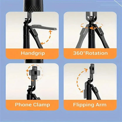 360° Rotating Pan-Tilt Selfie Stick Tripod حامل ثلاثي القوائم لعصا السيلفي قابل للدوران 360 درجة