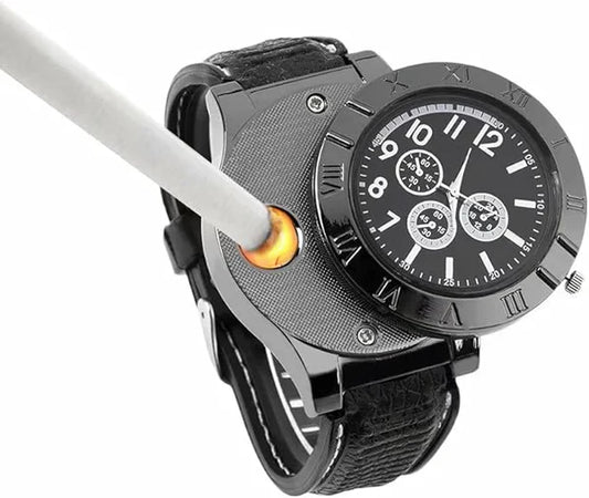 Premium USB Lighter Watch Men's  ساعة رجالية فاخرة مزودة بولاعة USB